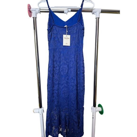 BN#29 NWT MiaoMiao Size L Blue Lace Midi Dress Sleeveless Spaghetti Strap Fit - Picture 4 of 6